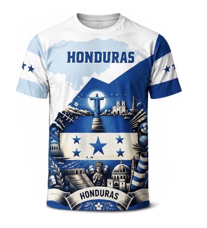PLAYERA HONDURAS DE CUELLO REDONDO ESTAMPADO EN 3D UNISEX MANGA CORTA