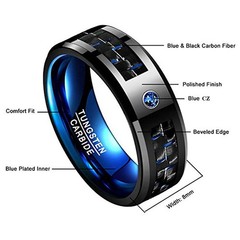 8mm Polished Finish Tungsten Carbide Engagement Ring for Men Carbon Fiber Rin…