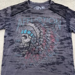 Affliction Shirt Men Medium Gray American Customs Indian Chief Tattoo MMA Live