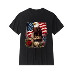 American Eagle Cross Flag T-Shirt Independence Day Patriotic Apparel Graphic Tee
