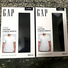 Lot of 2 Packs Mens Gap 3 Pk Cotton V-Neck Black Shirts Size Large L Classic Fit