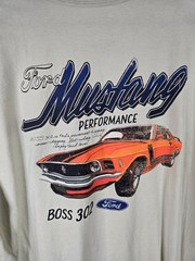 Ford Mustang T-Shirt Mens Size XL White Orange Boss 302 Car Tee Shirt