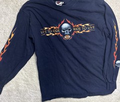 Vintage Harley Davidson 2005 Flames & Skulls Shirt Double Sided Made USA Sz Med