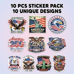America 250 Years of Freedom Sticker Pack 10Pcs 3 Inch – USA 250Th Anniversary 1