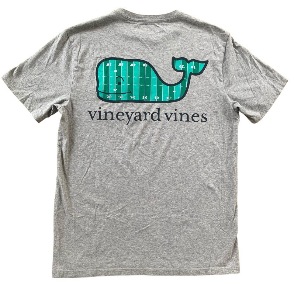 Vineyard Vines Football Field Green Whale Gray Graphic SS T-Shirt Men’s Size S