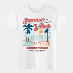 Summer Vibes Retro Beach Palm Tree Graphic Casual Cotton T-Shirt for Men Women