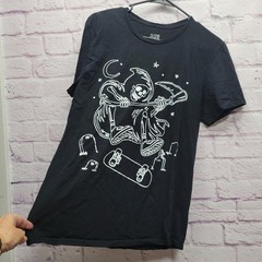 Alab Skater Tshirt Size L Grim Reaper Skateboarding At Night Streetwear Skeleton