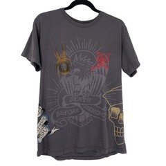 Y2K Ed Hardy Audigier Tattoo Art Skull Graphic Tee L Cotton Grey Made In USA