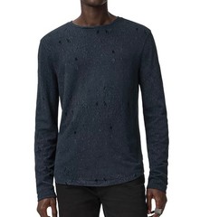 John Varvatos Collection Men’s Vera Distressed Jacquard Textured Crew Tee Navy