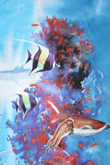 LIQUID BLUE Aquatic Ecosystem Fish, Sea Turtle, Anemones Tie-Dye T-Shirt Sz. L