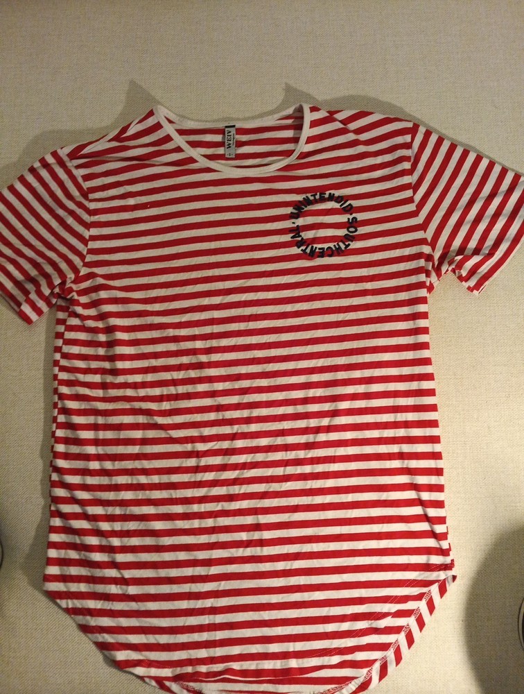 Men’s Basic Casual Essential Cotton Striped Tshirt Oversized Size Small Red
