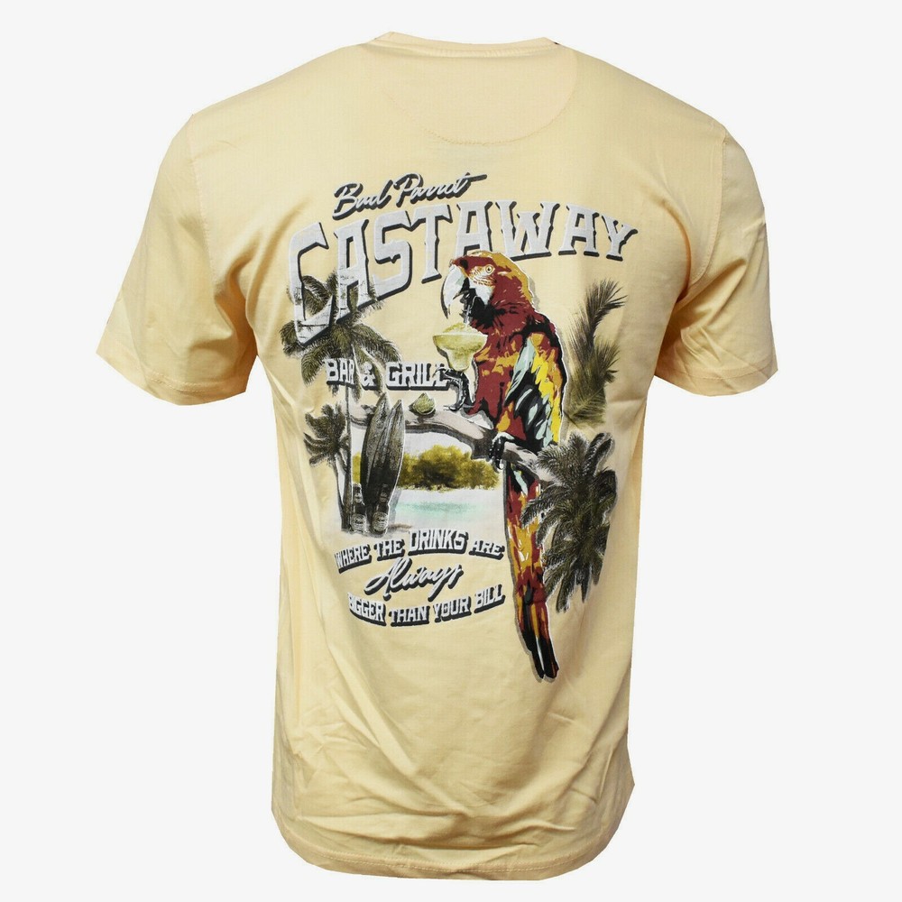 men’s Cotton T-Shirt -Island Shores-“Bad Parrot Daily Castaway Bar & Grill –