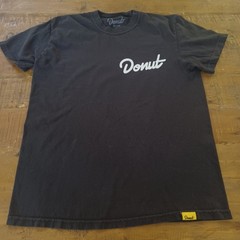 Donut Brand T-Shirt Black M Script Logo Graphic Front Back Hem Tag Distressed