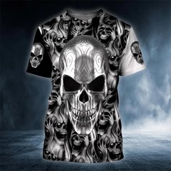 Metal Angry Biker Skull 3D T-Shirt Gothic Graphic Novelty Funny Gift for Men