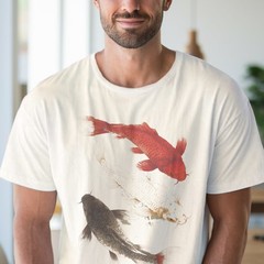 Koi Fish Graphic Tee Natural Shirt Aquatic Art Design