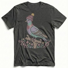 Pigeon in Beanie Winter Hat T-Shirt Cute Bird Watching Funny Tee