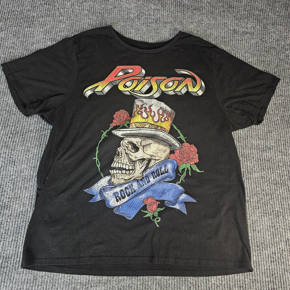 Poison Skull Top Hat Shirt Mens 2XL Black Rock And Roll Graphic Band Tee Rock