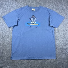 Vtg Y2K Life Is Crap Men’s T-Shirt Parody Joke Humor Blue Short Sleeve Size XL