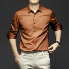 Men’s Long Sleeve Shirt Pure Color Shirt Business Casual Ice Silk Glossy Shirt