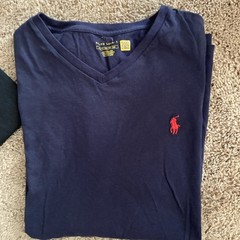 Polo Ralph Lauren Lot Of 2-Men’s Black & Navy W/Red Logo V-Neck T-Shirts L & XL
