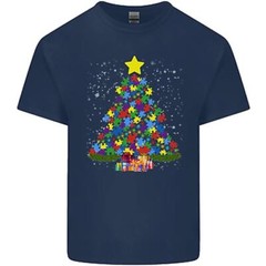 Autism Christmas Tree Autistic Awareness Mens Cotton T-Shirt Tee Top