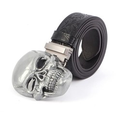 Men’s Skull Head Buckle Leather Belt Waist Band, Jeans Decorative Punk Belt (…