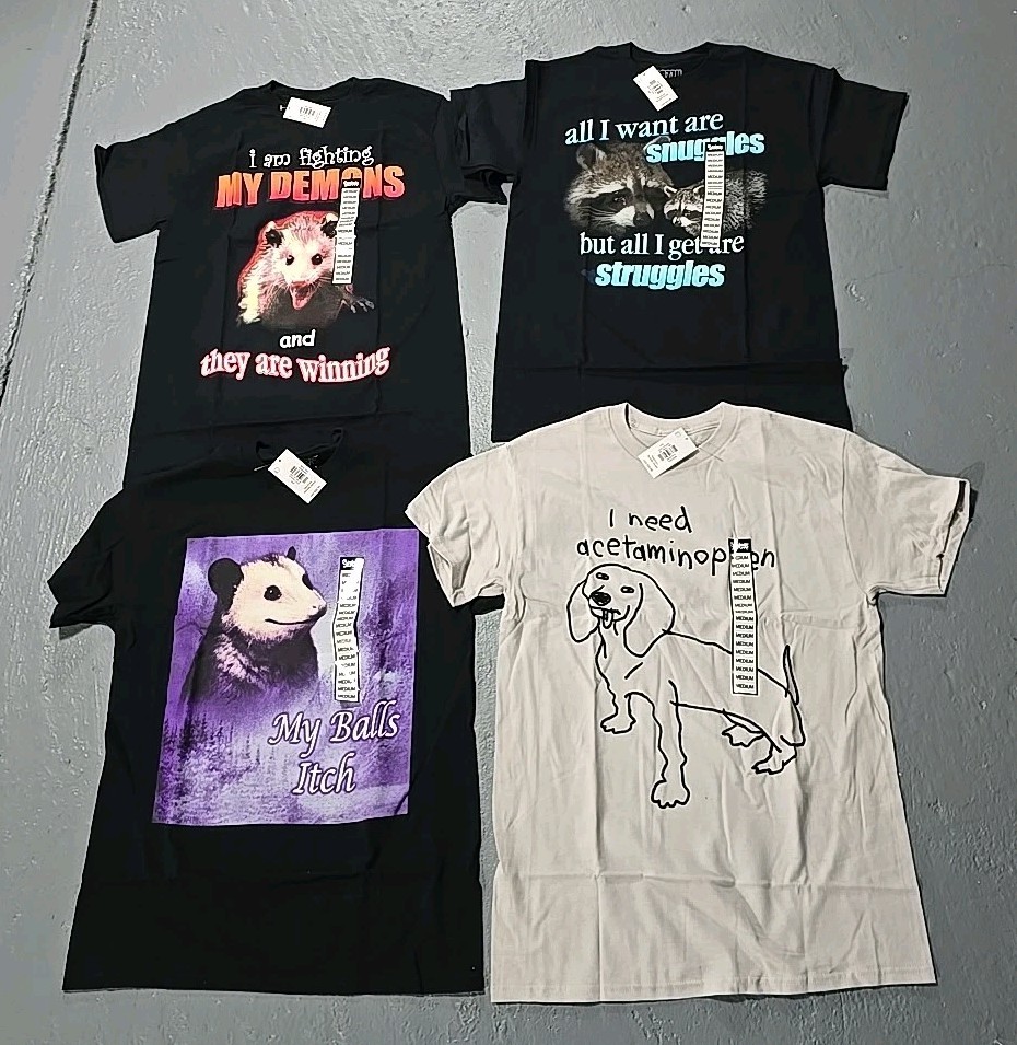 Funny Animals Possums Raccoon Weiner T-Shirt 4pc Medium Snazzy (CC)