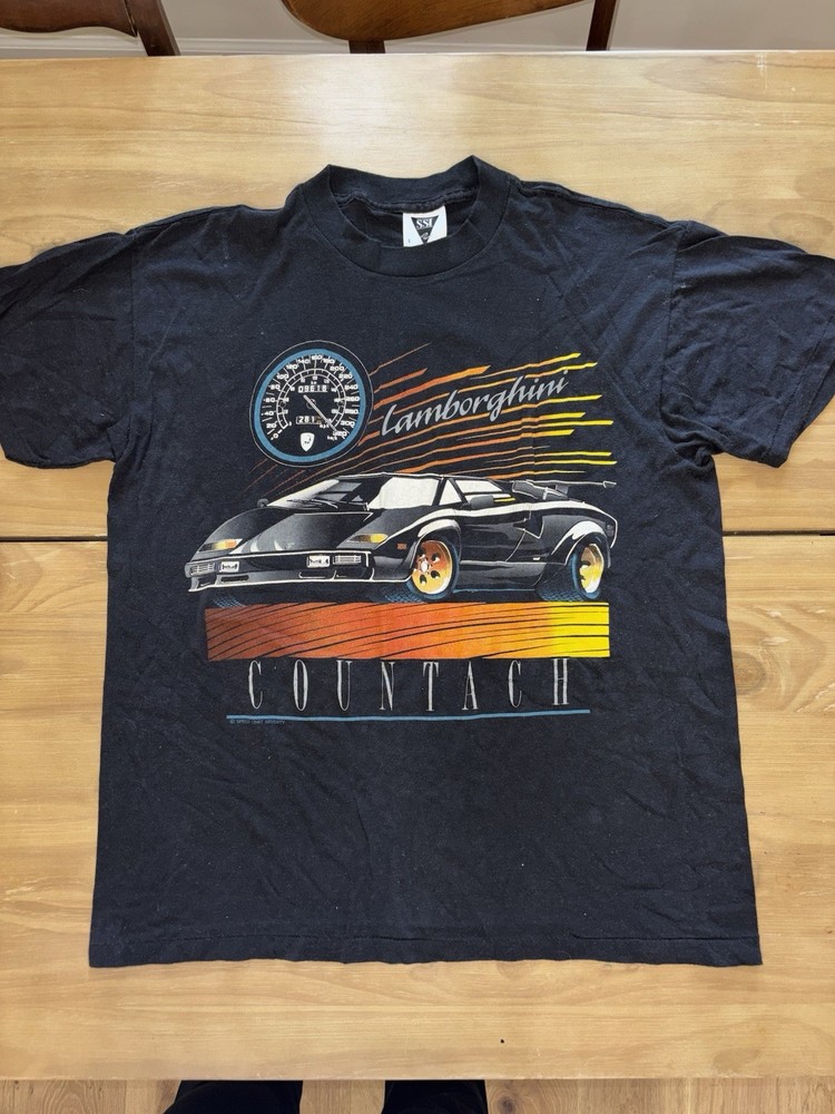 Vintage Lamborghini Countach SSI USA T Shirt Black Large Sports Car 90s Rare