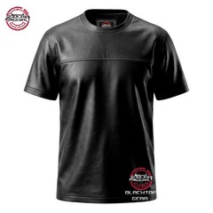 Men’s Genuine Lambskin Leather T-Shirt Black White Classic Leather Tee All sizes