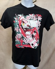 Hazbin Hotel Pink/White/Green Angel Black Unisex T-Shirt Size M