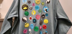 VTG 90s Hobo Signs Single Stitch Peace Hippie Pins Long Sleeves Shirt OSFA Gray