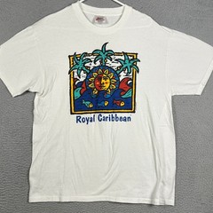 Vintage Stedman Hanes T-Shirt Mens Large White Royal Carribean Single Stitch USA
