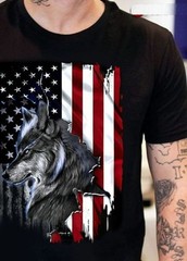 Men Cotton Wolf Print T Shirt Casual Graphic Tee Short Sleeve Soft Crew Neck Top