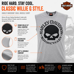 Harley-Davidson Men’s Willie G Skull Muscle Shirt – Heather Gray Sleeveless Tee