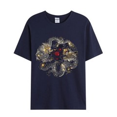 Fashion Dragon Rhinestones Summer Short Sleeve Luxury Men Trend Black T-Shirt