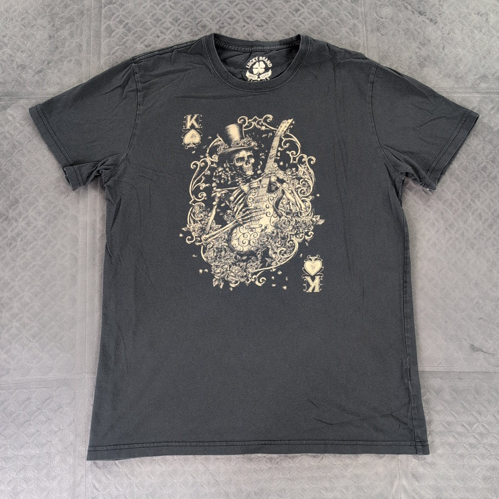 Lucky Brand T Shirt Skull Rock Band Graphic Tee King of Spades Men Medium