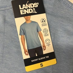 Lands End Mens Classic Fit Stretch Tee Shirt BLUE Crewneck SMALL Short Sleeve