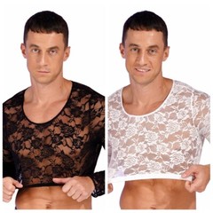 US Sissy Mens See Through Sheer Lingerie Lace Babydoll Crop Top T Shirt Clubwear