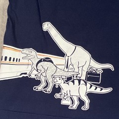 Ojico Japanese T-Shirt Bullet Train & Dinosaurs Blue Large Short Sleeve