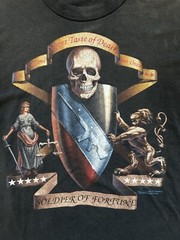 VTG 90s Soldier Of Fortune T Shirt Large Black Single Stitch 3D Emblem Skull USA