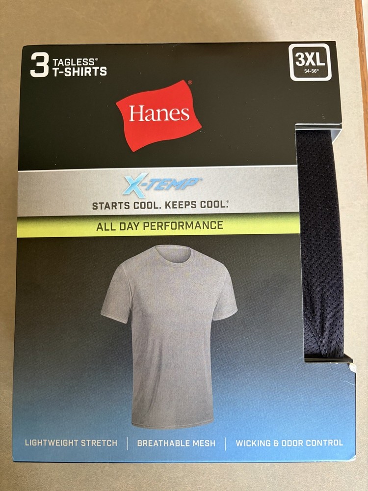 Hanes Men 3 Pack Tagless X-Temp All day Performance T-SHIRTS Size 3XL NEW