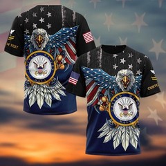 Custom 3D All Over Prints T-Shirt, Personalized Name And Military Logo HS635