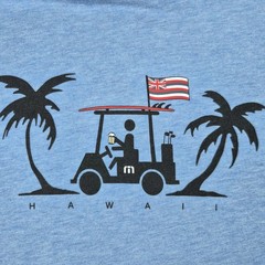 Travis Mathew T Shirt Mens L Blue Hawaii Flag Golf Cart Graphic Tee Tagless Pima
