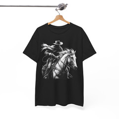 Cowboy Outlaw Bandit on Horse, Dark Western Style Black T-Shirt