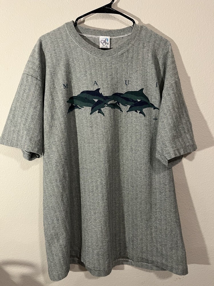 Vintage Cal Cru Shirt Adult Extra Large Gray Green Maui Dolphins Hawaii USA Mens