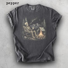 Relaxed Skeleton Camping Under Stars Comfort Tee Outdoors Nature Spooky