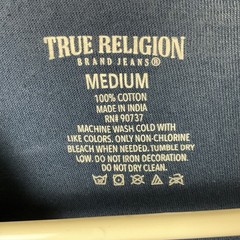 True Religion Metallic Silver Foil Horseshoe Sleeve Graphic V-Neck Tee/T-Shirt M
