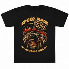 Speed Race 2026 California Dream Skeleton Motorcycle Shirt Checkered Flag Biker