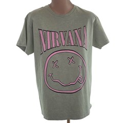 Nirvana Smiley Face T Shirt Green Pink Grunge Rock Band Merch Size M Casual Y2K