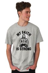 Faith Strong Reps For Jesus Cool Gym Workout Womens or Mens Crewneck T Shirt Tee
